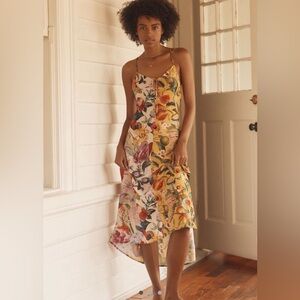 Anthropologie Floral High-Low Dress in Yellow and Pink